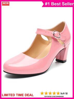 Mary Jane Pumps Chunky Block Heels Cutout Round Toe Ankle Strap Dress Shoes